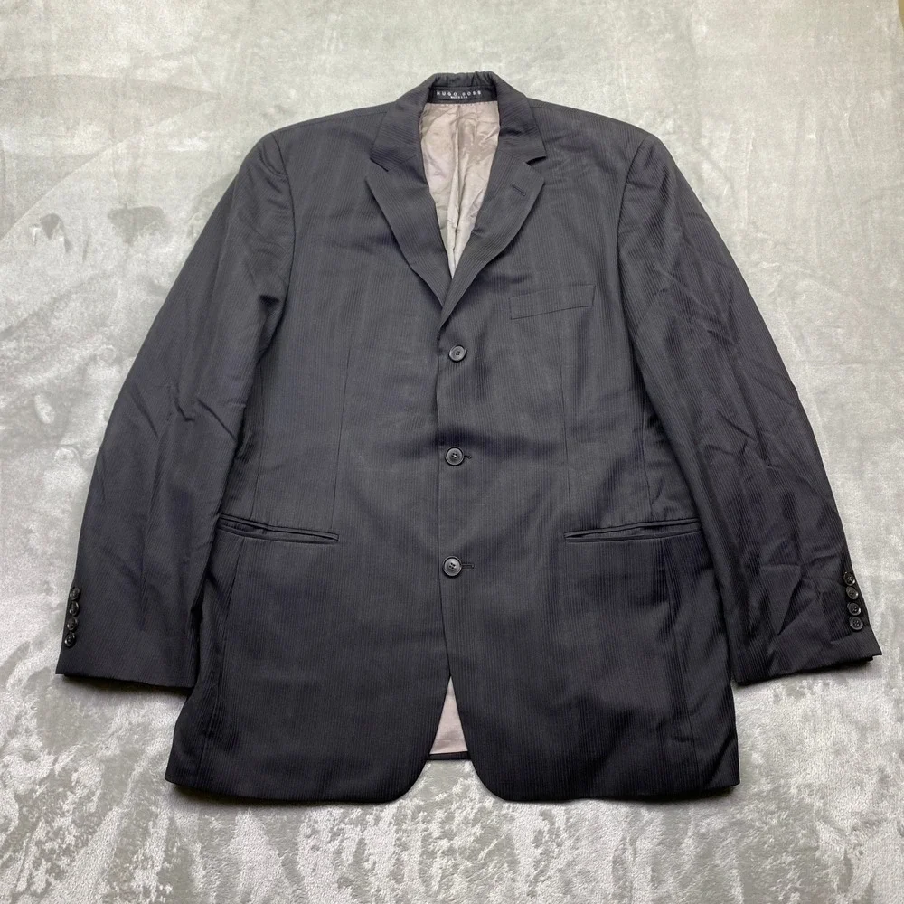 Hugo Boss Super 120‎ Virgin Wool Pinstripe Blazer 42R Rossellini Movie Mens Gray